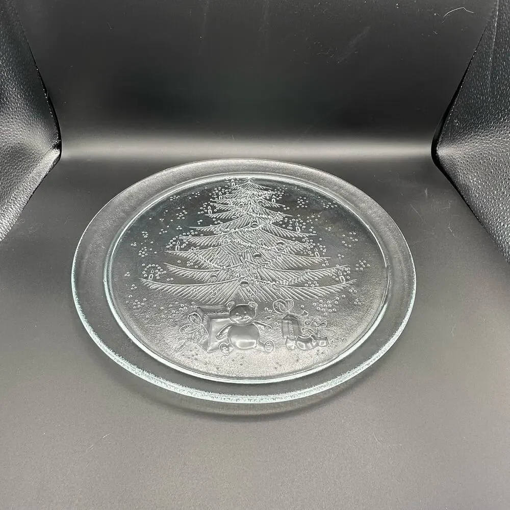 Vintage Duralex Christmas Platter Clear Tempered Glass Marked FRANCE 13